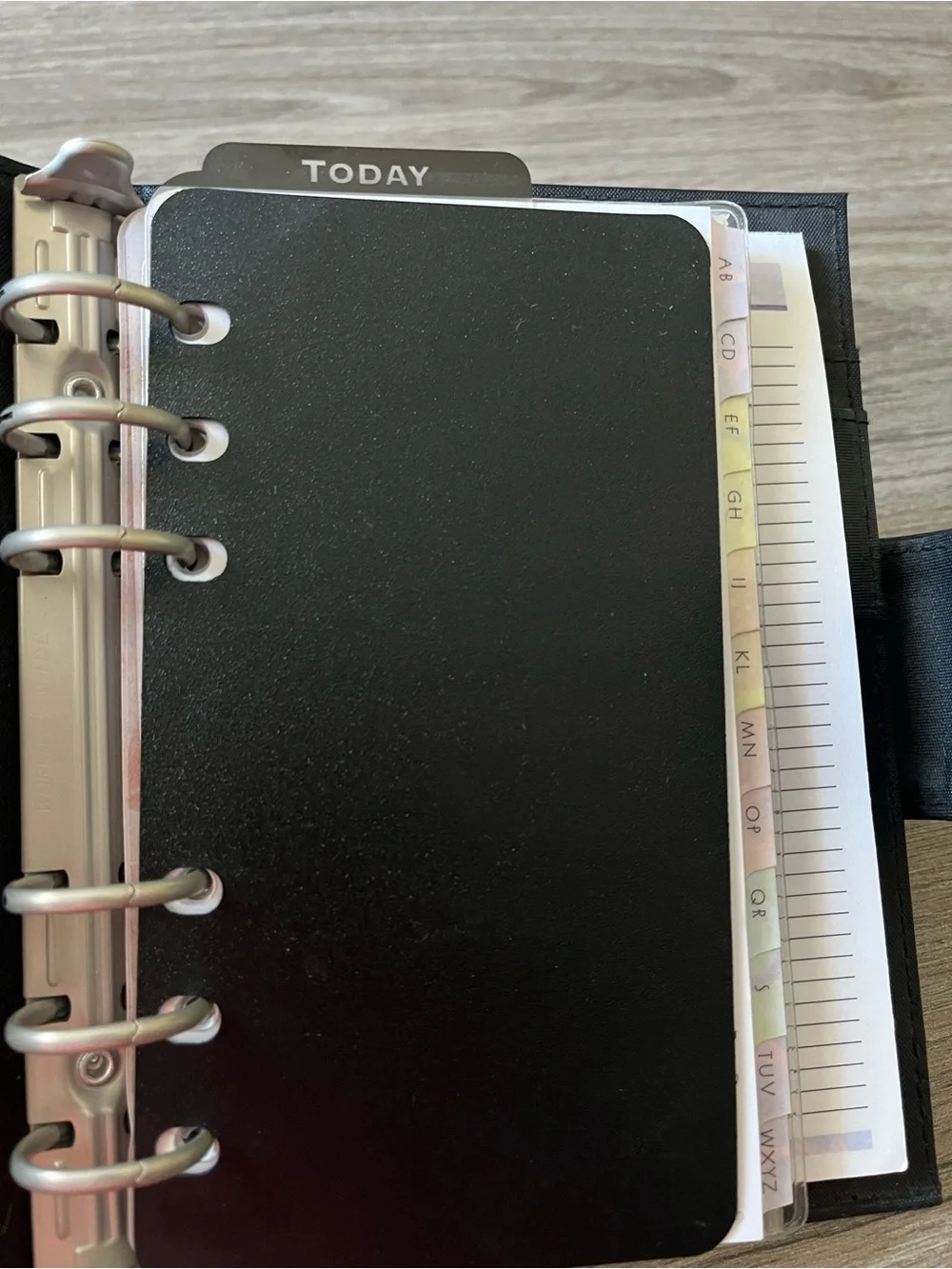 DAY-TIMER Black Striped Vinyl 6-Ring Organizer Binder Planner Cover Snap Close